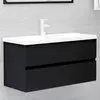 Image de Armoire D'évier Avec Lavabo Intégré Noir Bois D'ingénierie Vidaxl
