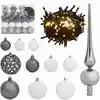 Image de Set De Boules De Noël Avec Pic Et 300 Led 120pcs Blanc Et Gris Vidaxl