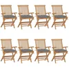 Image de Chaises De Jardin Avec Coussins Gris Lot De 8 Bois Teck Massif Vidaxl