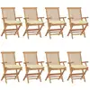 Image de Chaises De Jardin Et Coussins Blanc Crème Lot De 8 Teck Massif Vidaxl