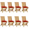 Image de Chaises Pliantes Avec Coussins Rouges, 8 Pièces, En Bois De Teck Massif Vidaxl