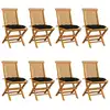 Image de Chaises De Jardin Et Coussins Noir Lot De 8 Bois De Teck Massif Vidaxl