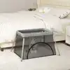 Image de Parc Pour Bébé Avec Matelas Gris Clair Tissu De Lin Vidaxl