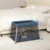 Image de Parc Pour Bébé Avec Matelas Bleu Marine Tissu De Lin Vidaxl