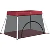 Image de Boîte pour Enfants - Revera - Matelas Rouge - Tissu Lin - Lit de Voyage 2 en 1 - Confortable et Pratique