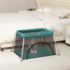Image de Parc Pour Bébé Avec Matelas Vert Tissu De Lin Vidaxl