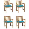 Image de Chaises De Jardin Lot De 4 Et Coussins Bleu Bois De Teck Solide Vidaxl
