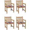 Image de Chaises De Jardin Lot De 4 Et Coussins À Carreaux Rouge Teck Vidaxl