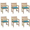 Image de Chaises De Jardin Lot De 6 Et Coussins Bleu Bois De Teck Massif Vidaxl