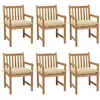 Image de Chaises De Jardin Lot De 6 Et Coussins Blanc Crème Teck Solide Vidaxl