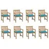 Image de Chaises De Jardin Lot De 8 Avec Coussins Bleu Bois Teck Massif Vidaxl