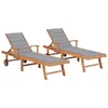 Image de Chaises Longues Lot De 2 Avec Coussin Gris Bois De Teck Solide Vidaxl