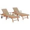 Image de Chaises Longues Lot De 2 Avec Coussin Beige Bois De Teck Solide Vidaxl