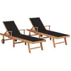 Image de Chaises Longues Lot De 2 Avec Coussin Noir Bois De Teck Solide Vidaxl