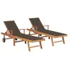 Image de Chaises Longues Lot De 2 Avec Coussin Taupe Bois De Teck Solide Vidaxl