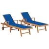 Image de Chaises Longues Lot De 2 Avec Coussin Bleu Royal Teck Solide Vidaxl