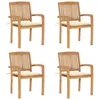 Image de Chaises De Jardin Empilables Avec Coussins Lot De 4 Teck Solide Vidaxl