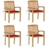 Image de Chaises De Jardin Empilables Avec Coussins Lot De 4 Teck Solide Vidaxl