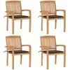 Image de Chaises De Jardin Empilables Avec Coussins Lot De 4 Teck Solide Vidaxl