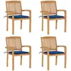 Image de Chaises De Jardin Empilables Avec Coussins Lot De 4 Teck Solide Vidaxl