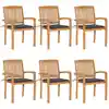 Image de Chaises De Jardin Empilables Avec Coussins Lot De 6 Teck Solide Vidaxl