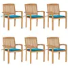 Image de Chaises De Jardin Empilables Avec Coussins Lot De 6 Teck Solide Vidaxl