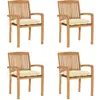 Image de Chaises De Jardin Empilables Avec Coussins Lot De 4 Teck Solide Vidaxl
