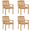 Image de Chaises De Jardin Empilables Avec Coussins Lot De 4 Teck Solide Vidaxl