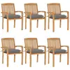 Image de Chaises De Jardin Empilables Avec Coussins Lot De 6 Teck Solide Vidaxl