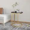 Image de Table dappoint Doré et marbre noir 45 cm Verre trempé
