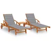 Image de Chaises Longues Lot De 2 Avec Table Et Coussins Acacia Solide Vidaxl