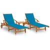 Image de Chaises Longues Lot De 2 Avec Table Et Coussins Acacia Solide Vidaxl