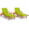Image de Chaises Longues Lot De 2 Avec Table Et Coussins Acacia Solide Vidaxl