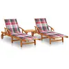 Image de Chaises Longues Lot De 2 Avec Table Et Coussins Acacia Solide Vidaxl