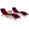 Image de Chaises Longues Lot De 2 Avec Table Et Coussins Acacia Solide Vidaxl