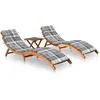 Image de Chaises Longues Lot De 2 Avec Table Et Coussins Acacia Solide Vidaxl