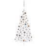 Image de Demi-arbre De Noël Artificiel Pré-éclairé Et Boules Blanc 180cm Vidaxl