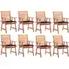 Image de Chaises À Manger D'extérieur Lot De 8 Et Coussins Acacia Massif Vidaxl