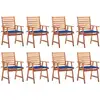 Image de Chaises À Manger D'extérieur Lot De 8 Et Coussins Acacia Massif Vidaxl
