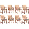 Image de Chaises À Manger D'extérieur Lot De 8 Et Coussins Acacia Massif Vidaxl