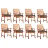 Image de Chaises À Manger D'extérieur Lot De 8 Et Coussins Acacia Massif Vidaxl