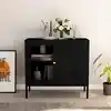 Image de Buffet Noir 75x35x70 Cm Acier Et Verre Trempé Vidaxl