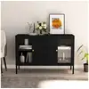 Image de Buffet noir 105x35x70 cm acier et verre trempé
