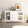Image de Buffet Blanc 105x35x70 Cm Acier Et Verre Trempé Vidaxl