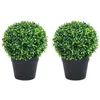 Image de vidaXL Plantes de buis artificiel 2 pcs avec pots Boule Vert 32 cm
