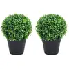 Image de Plantes De Buis Artificiel 2 Pcs Avec Pots Boule Vert 27 Cm Vidaxl