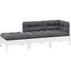 Image de Salon De Jardin 3 Pcs Avec Coussins Blanc Bois De Pin Solide Vidaxl