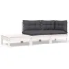 Image de Salon De Jardin 3 Pcs Avec Coussins Blanc Bois De Pin Massif Vidaxl