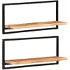 Image de Étagères Murales 2 Pcs 80x25x35 Cm Bois D'acacia Et Acier Vidaxl