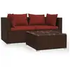 Image de Vidaxl salon de jardin 3 pcs avec coussins marron résine tressée